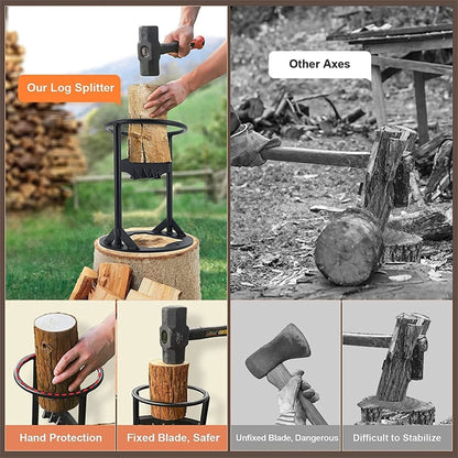 Firewood Kindling Splitter Manual Log Splitter with Carbon Steel Cutter Head, Model: Large D Type - Wood Chopping Tool by buy2fix | Online Shopping UK | buy2fix