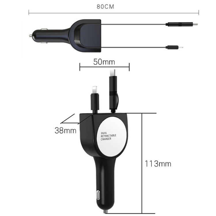 3 In 1 3.1A Dual USB Single Pull Retractable Fast QC3.0 Car Charger(Blue) - In Car by buy2fix | Online Shopping UK | buy2fix