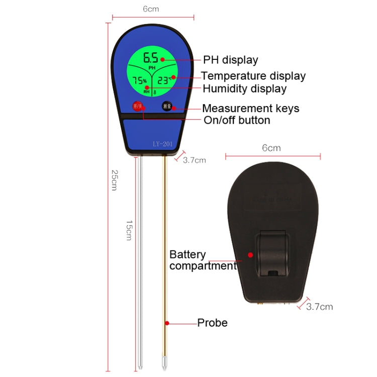 LY201 Soil PH Testing Instrument Moisture and Humidity Tester Gardening Planting Thermometer(Blue) - Consumer Electronics by buy2fix | Online Shopping UK | buy2fix