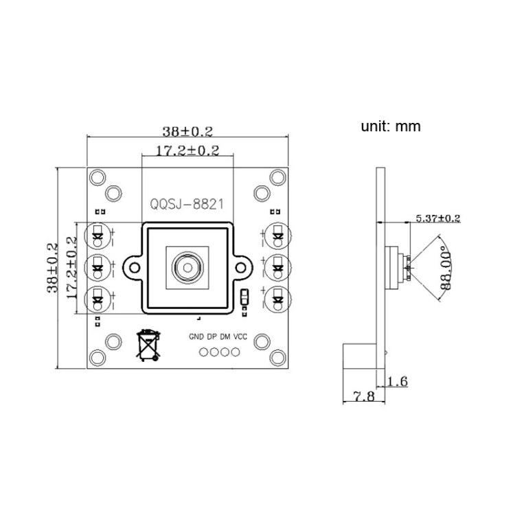 QQSJ-8821 Support UVC USB Mobile Detection Intelligent Recognition VGA Panoramic Camera Module - Consumer Electronics by buy2fix | Online Shopping UK | buy2fix