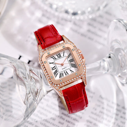 Women Tonneau Square Strap Quartz Watch, Color: Red - Leather Strap Watches by buy2fix | Online Shopping UK | buy2fix