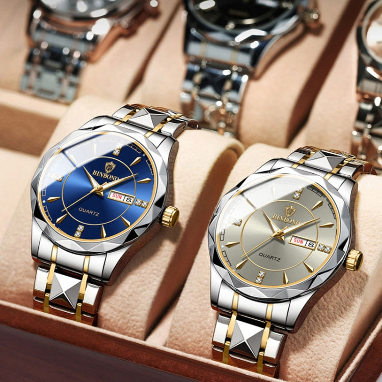 BINBOND B5552 Luminous Multifunctional Business Calendar Quartz Watch(Female-Inter-gold-Gray) - Metal Strap Watches by BINBOND | Online Shopping UK | buy2fix