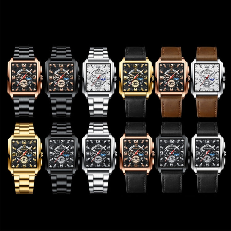 BINBOND B6575 Men Vintage Square Multifunctional Luminous Quartz Watch, Color: White-White - Metal Strap Watches by BINBOND | Online Shopping UK | buy2fix