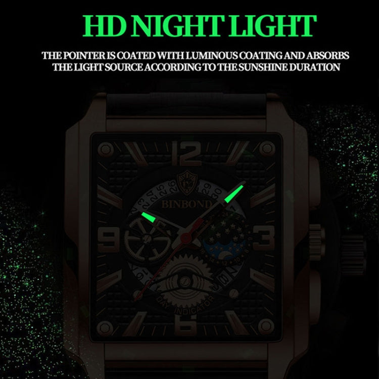 BINBOND B6575 Men Vintage Square Multifunctional Luminous Quartz Watch, Color: White-White - Metal Strap Watches by BINBOND | Online Shopping UK | buy2fix