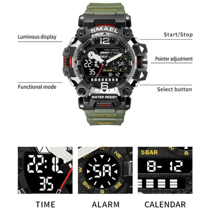 SMAEL 8072 Alloy Outdoor Multifunctional Electronic Watch Men Dual Display Waterproof Watch(Black Gold) - Metal Strap Watches by SMAEL | Online Shopping UK | buy2fix