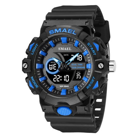 SMAEL 8081 Multifunctional Waterproof Luminous Numeric Digital Dual Display Outdoor Sports Watch(Black Blue) - LED Digital Watches by SMAEL | Online Shopping UK | buy2fix