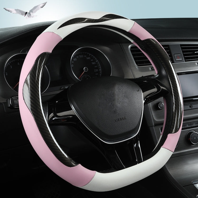 Carbon Fiber Leather Four Season Universal D Type Steering Wheel Cover, Size: 38cm(Pink) - In Car by buy2fix | Online Shopping UK | buy2fix