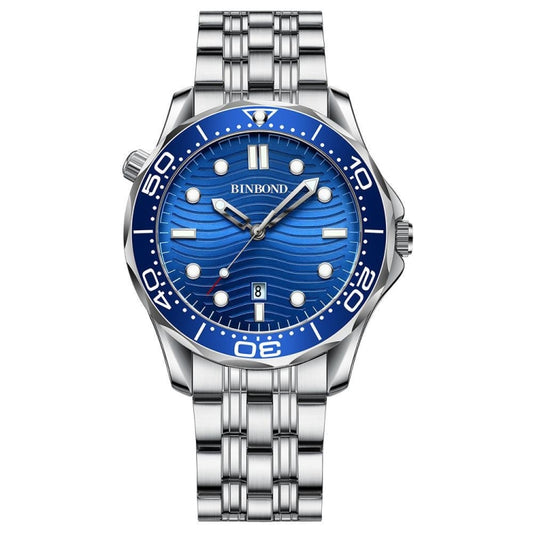 White Steel Blue Surface BINBOND B2820 Luminous 30m Waterproof Men Sports Quartz Watch - Metal Strap Watches by BINBOND | Online Shopping UK | buy2fix