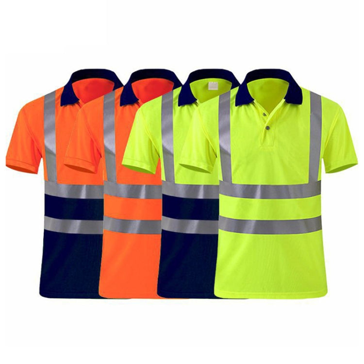 Reflective Quick-drying T-shirt Lapel Short-sleeved Safety Work Shirt, Size: XXXL(Fluorescent +Navy Blue) - Workplace Safety Supplies by buy2fix | Online Shopping UK | buy2fix