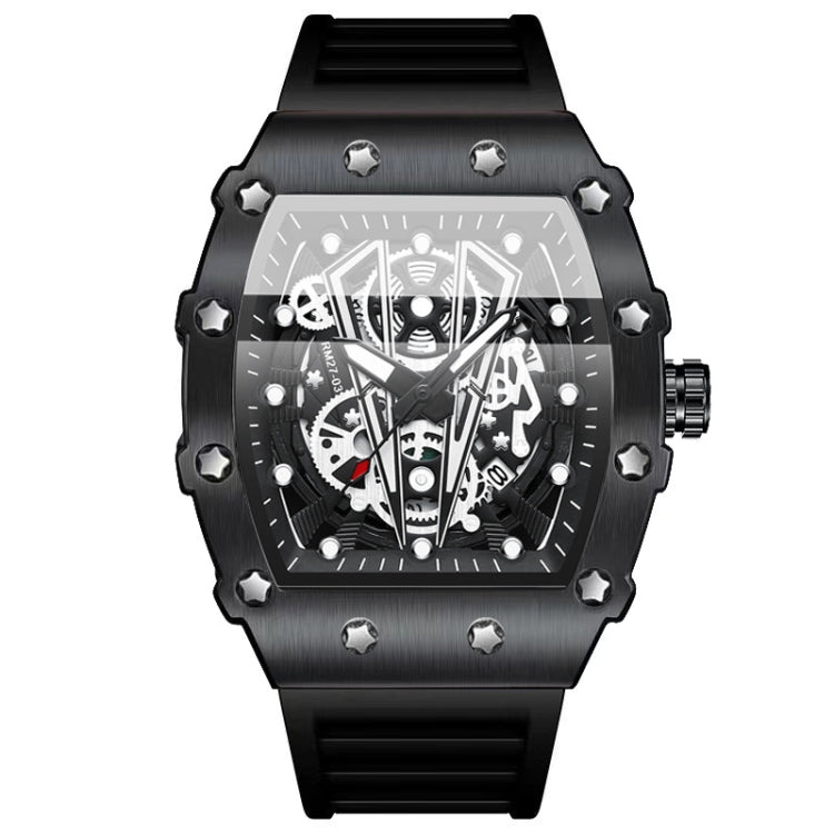 BINBOND B6577 Barrel Shape 30m Waterproof Sports Quartz Watch(Brushed-Black Silicone-Black-Black) - Silicone Strap Watches by BINBOND | Online Shopping UK | buy2fix