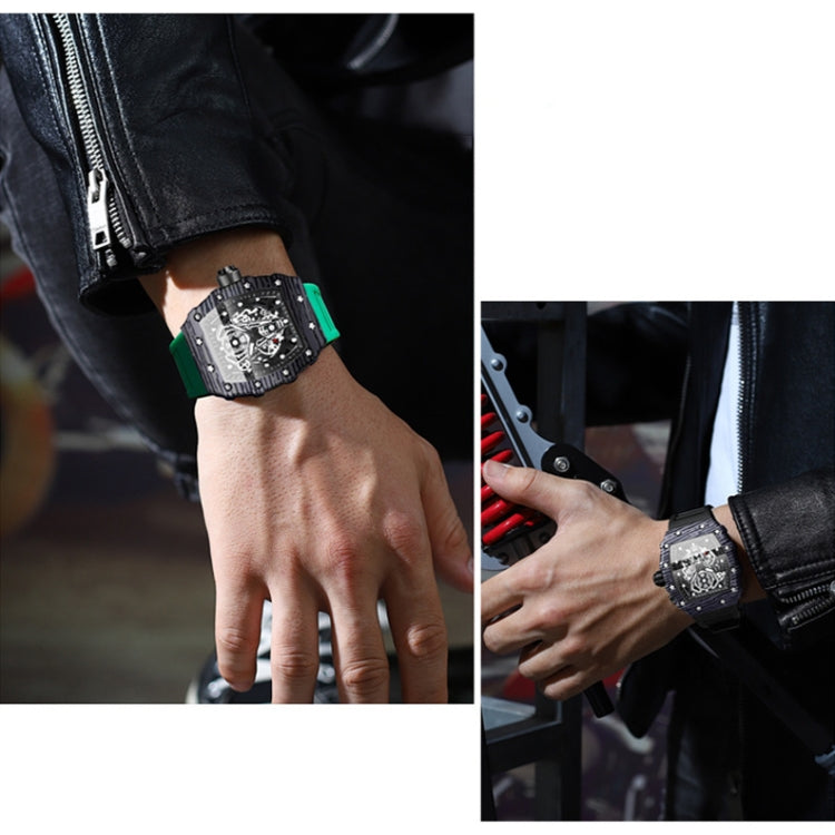 BINBOND B6577 Barrel Shape 30m Waterproof Sports Quartz Watch(Green Silicon-Black-Black) - Silicone Strap Watches by BINBOND | Online Shopping UK | buy2fix