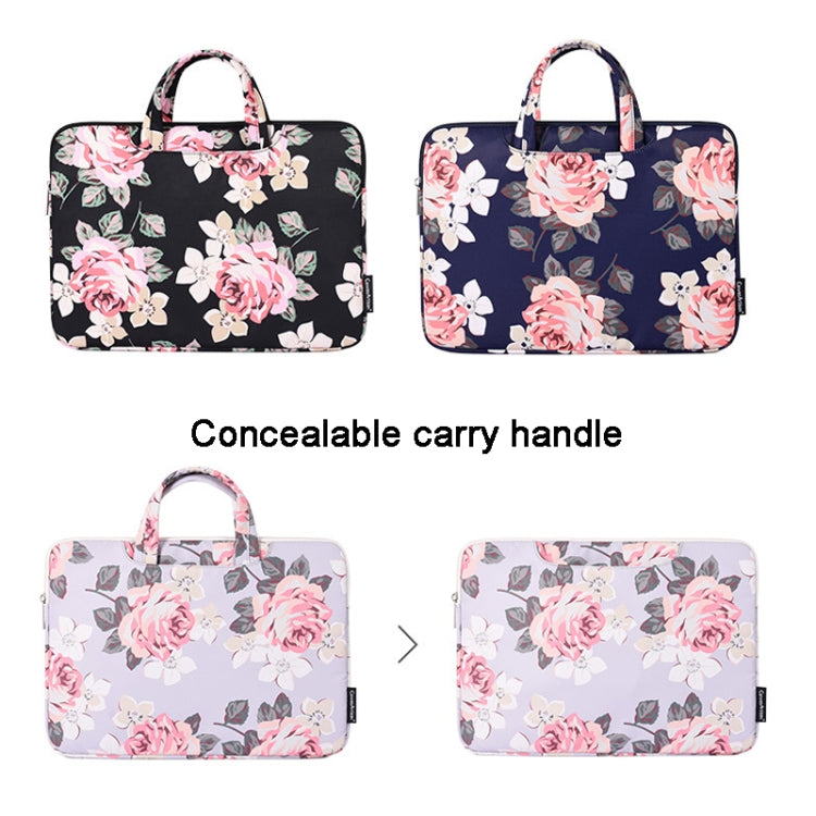 H40-B01 White Rose Pattern Laptop Case Bag Computer Liner Bag With Handle, Size: 14 Inch(Blue) - 14.1 inch by buy2fix | Online Shopping UK | buy2fix