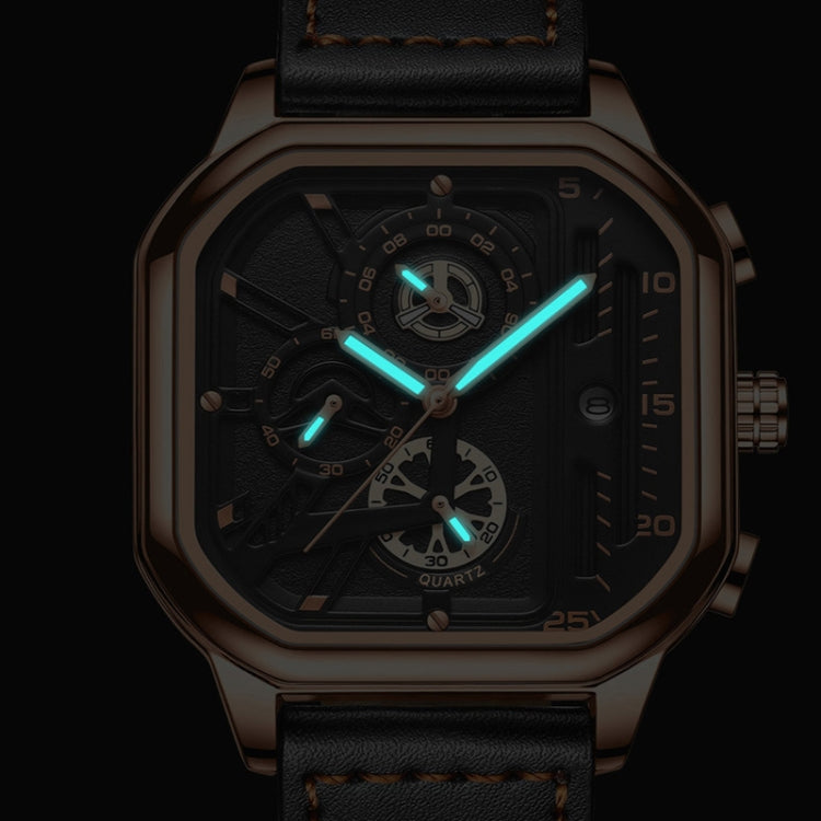BINBOND B6577 30M Waterproof Luminous Square Quartz Watch, Color: Black Steel-Black-White - Metal Strap Watches by BINBOND | Online Shopping UK | buy2fix