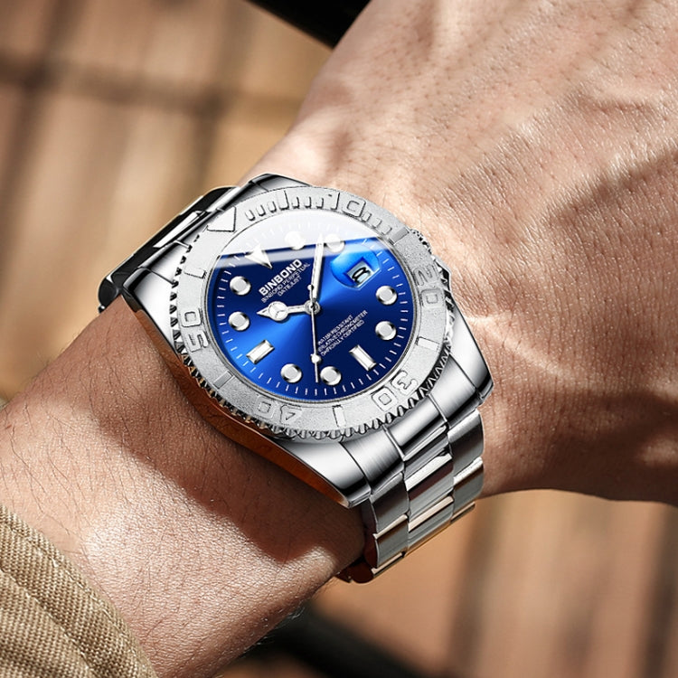 BINBOND B930 Metal Gear Luminous Quartz Watch 30M Waterproof Sports Watch, Color: White Steel-Blue - Metal Strap Watches by BINBOND | Online Shopping UK | buy2fix