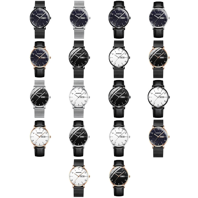 BINBOND B3820 30M Waterproof Ultra-thin Quartz Luminous Starry Watch, Color: Black Leather-Rose Gold-Black - Metal Strap Watches by BINBOND | Online Shopping UK | buy2fix