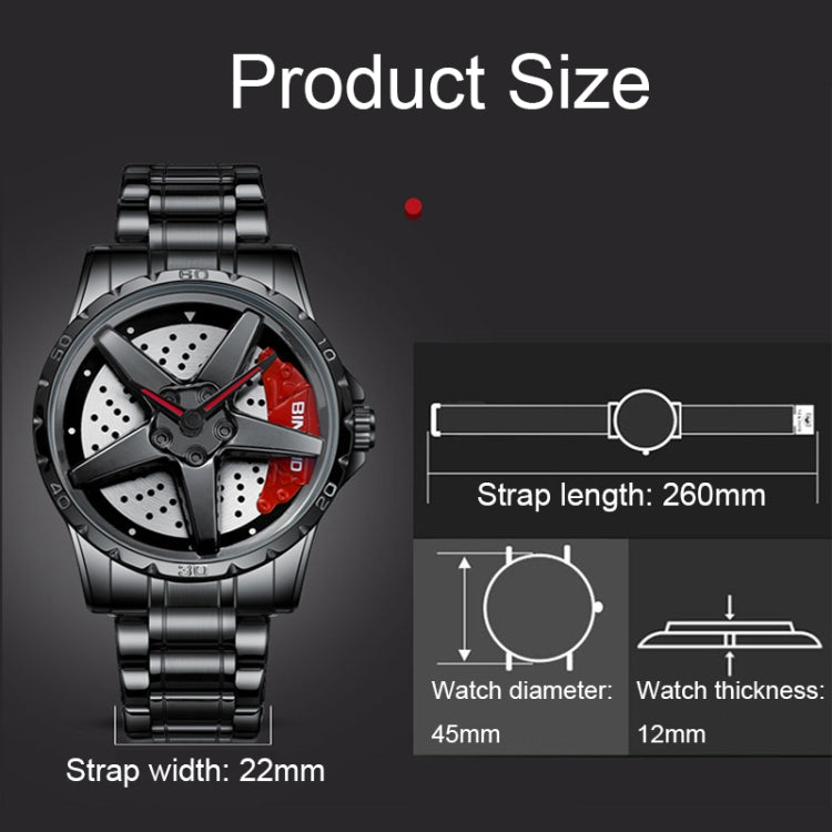 BINBOND D002 Car Hub Dial Multifunctional Waterproof and Wear-resistant Men's Watch(Black Net-Black-Red) - Metal Strap Watches by BINBOND | Online Shopping UK | buy2fix