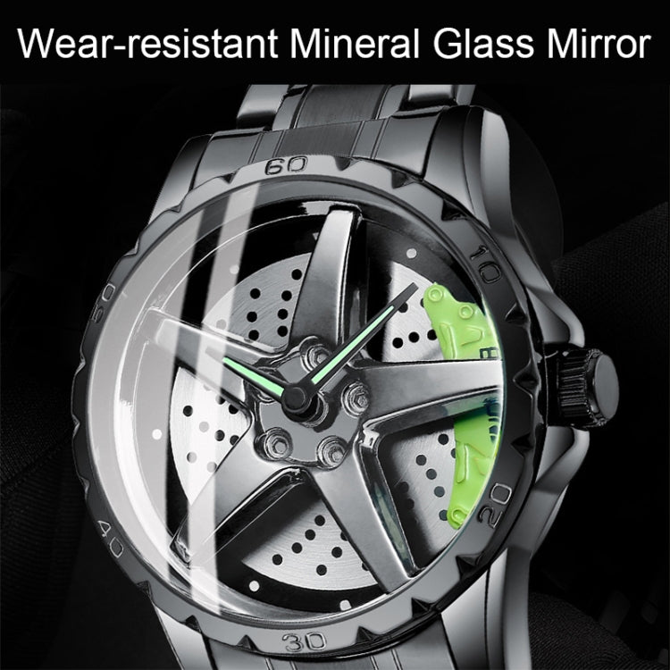BINBOND D002 Car Hub Dial Multifunctional Waterproof and Wear-resistant Men's Watch(Black Net-Black-Red) - Metal Strap Watches by BINBOND | Online Shopping UK | buy2fix