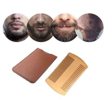 TW-BC90 Beard Wooden Comb Beard Shape Double-Sided Comb With PU Leather Case - Hair Trimmer by buy2fix | Online Shopping UK | buy2fix