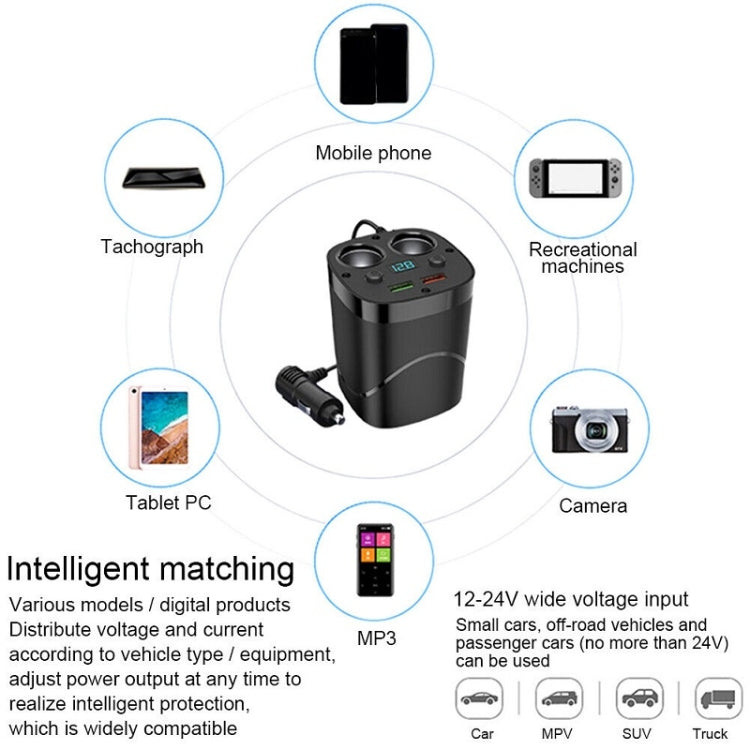 Multifunctional USB Car Cigarette Lighter Digital Display Charger -  by buy2fix | Online Shopping UK | buy2fix