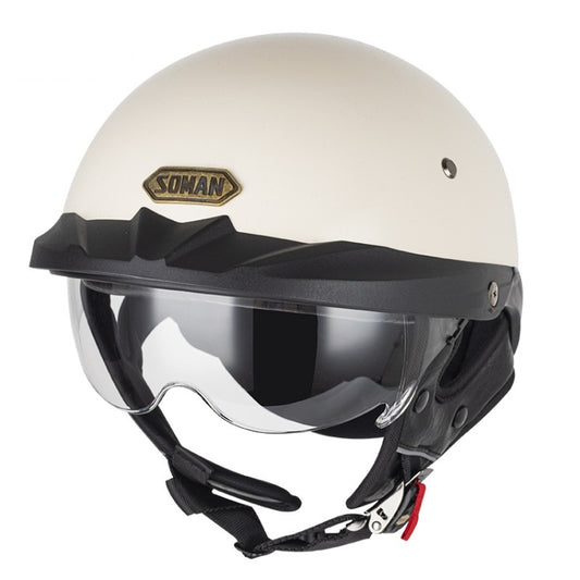 SOMAN Motorcycle Half Helmet Adjustable Helmet With Inner Mirror, Size: M(White with Transparent Mirror) - Helmets by SOMAN | Online Shopping UK | buy2fix