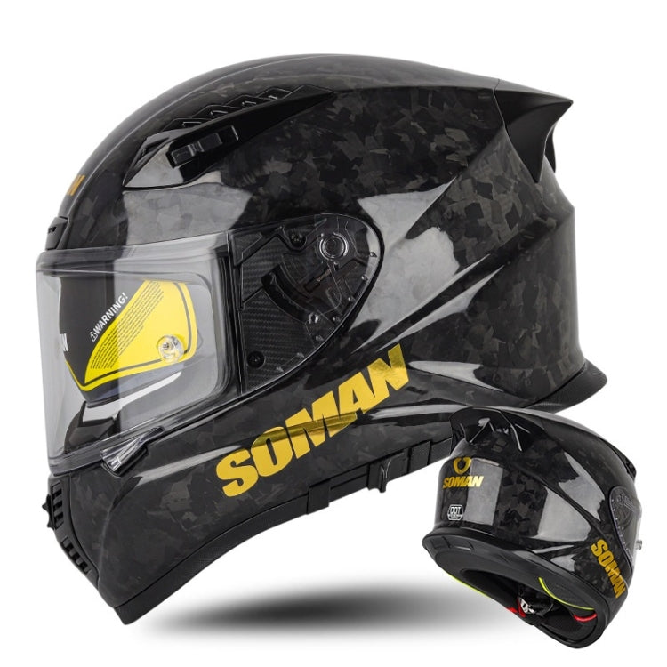 SOMAN Motorcycle Carbon Fiber Double Lens Thermal Safety Helmet, Size: XXL(Cheetah Print) - Helmets by SOMAN | Online Shopping UK | buy2fix