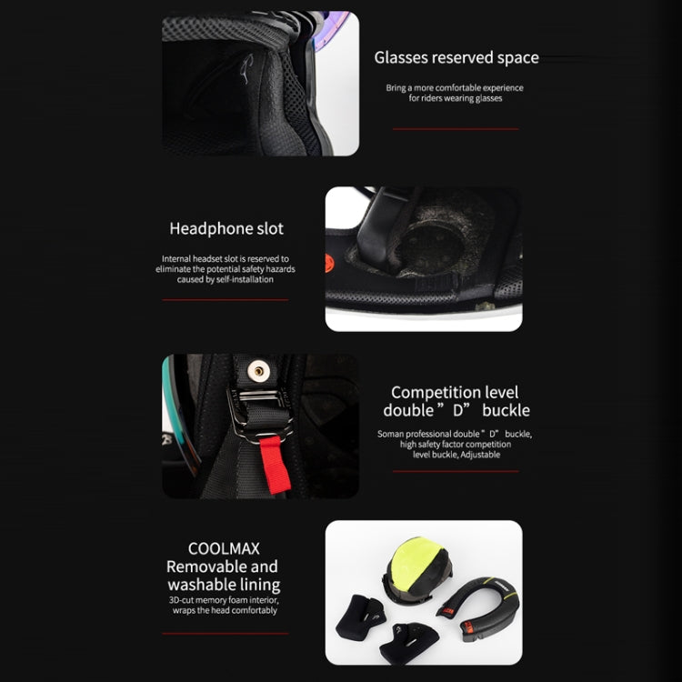 SOMAN Four Seasons Full Cover Motorcycle Helmet, Size: L(Snake Carbon Fiber Black) - Helmets by SOMAN | Online Shopping UK | buy2fix