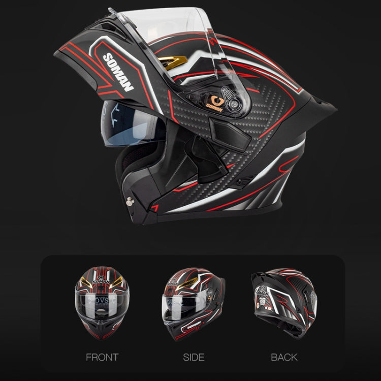 SOMAN Motorcycle Dual Lens Riding Peel-Off Full Coverage Helmet, Size: XL(Black Fluorescent Yellow Spark) - Helmets by SOMAN | Online Shopping UK | buy2fix