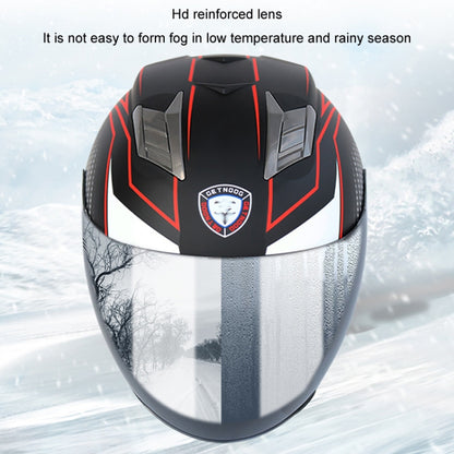 KUQIBAO Motorcycle Smart Bluetooth Sun Protection Double Lens Safety Helmet, Size: L(White Phantom Fiber+Gray Tail) - Helmets by KUQIBAO | Online Shopping UK | buy2fix