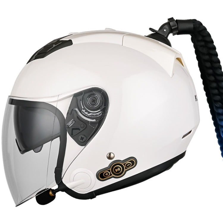 KUQIBAO Motorcycle Bluetooth Headset Double Lens Helmet With Braid, Size: M(White) - Helmets by KUQIBAO | Online Shopping UK | buy2fix