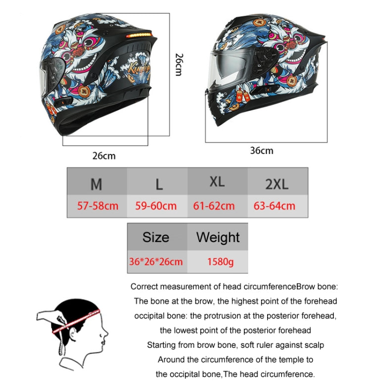 KUQIBAO Motorcycle Dual Lens Anti-Fog Helmet With LED Light, Size: XXL(White Wake Lion) - Helmets by KUQIBAO | Online Shopping UK | buy2fix