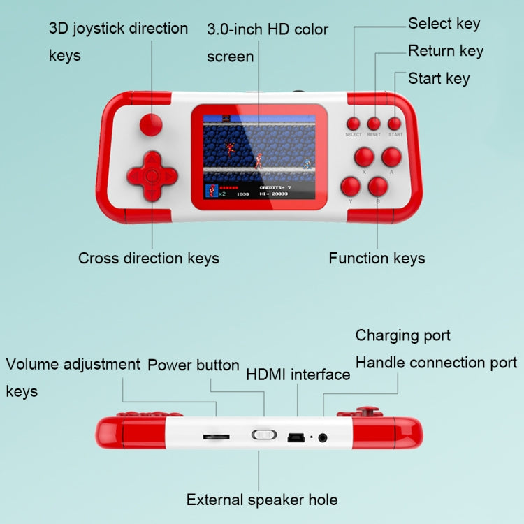 A12 3.0-inch HD Colorful Screen Retro Handheld Game Console with 666 Built-in Games, Model: Single White Red - Pocket Console by buy2fix | Online Shopping UK | buy2fix