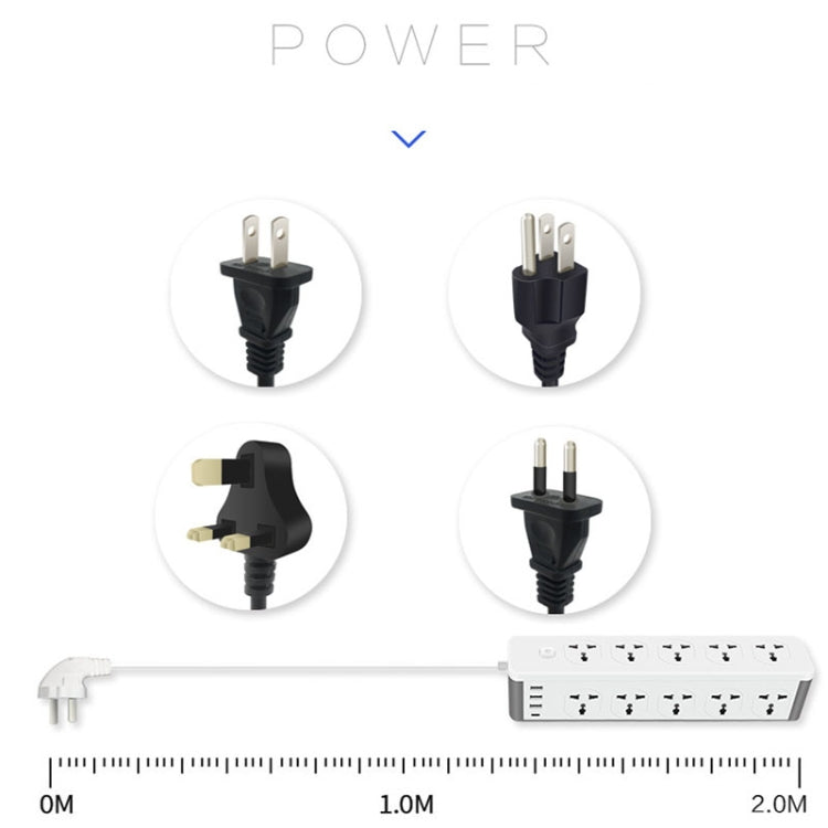 D15 2m 3000W 10 Plugs + PD + 3-USB Ports Vertical Socket With Switch, Specification: Two-pin US Plug - Extension Socket by buy2fix | Online Shopping UK | buy2fix