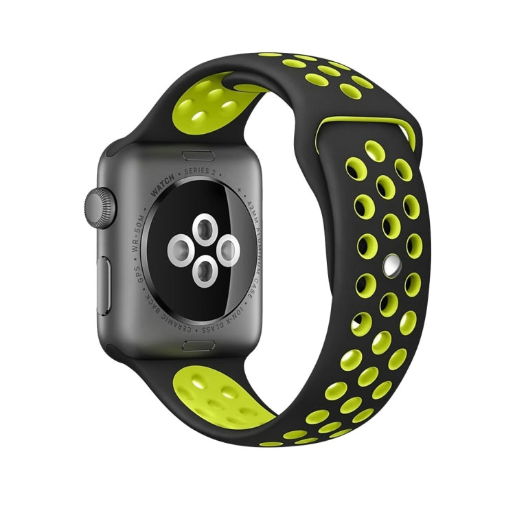 For Apple Watch Series 7 41mm / 6 & SE & 5 & 4 40mm / 3 & 2 & 1 38mm Fashionable Classical Silicone Sport Watch Band(Black Yellow) - Smart Wear by buy2fix | Online Shopping UK | buy2fix