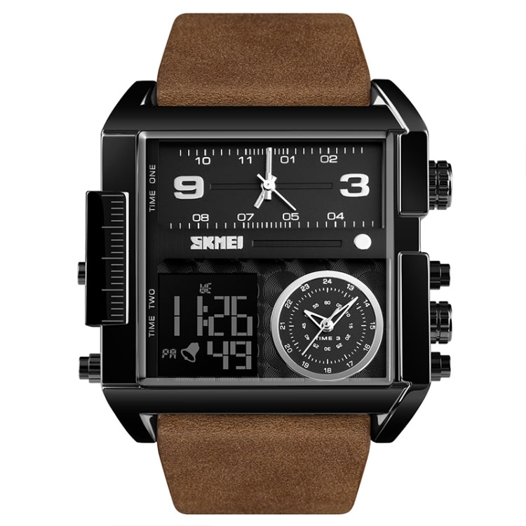 SKMEI 1391 Multifunctional Men Business Digital Watch 30m Waterproof Square Dial Wrist Watch with Leather Watchband(Black+Coffee) - Leather Strap Watches by SKMEI | Online Shopping UK | buy2fix