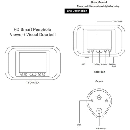 A32D 3.2 inch LED Display 720P HD Smart Peephole Viewer / Visual Doorbell, Support TF Card (32GB Max) - Security by buy2fix | Online Shopping UK | buy2fix