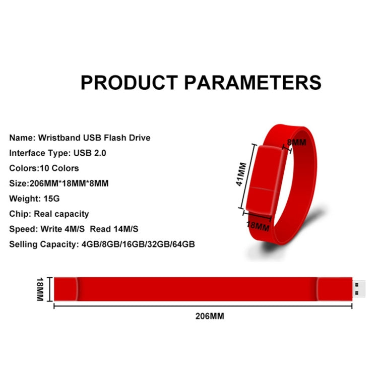 MicroDrive 128GB USB 2.0 Fashion Bracelet Wristband U Disk (Red) - USB Flash Drives by MicroDrive | Online Shopping UK | buy2fix